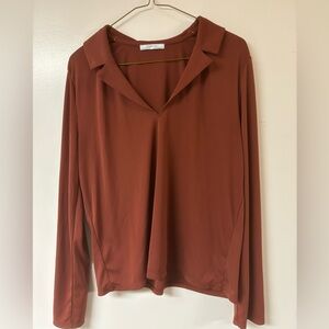 Zara rusty brown collared top long sleeve medium